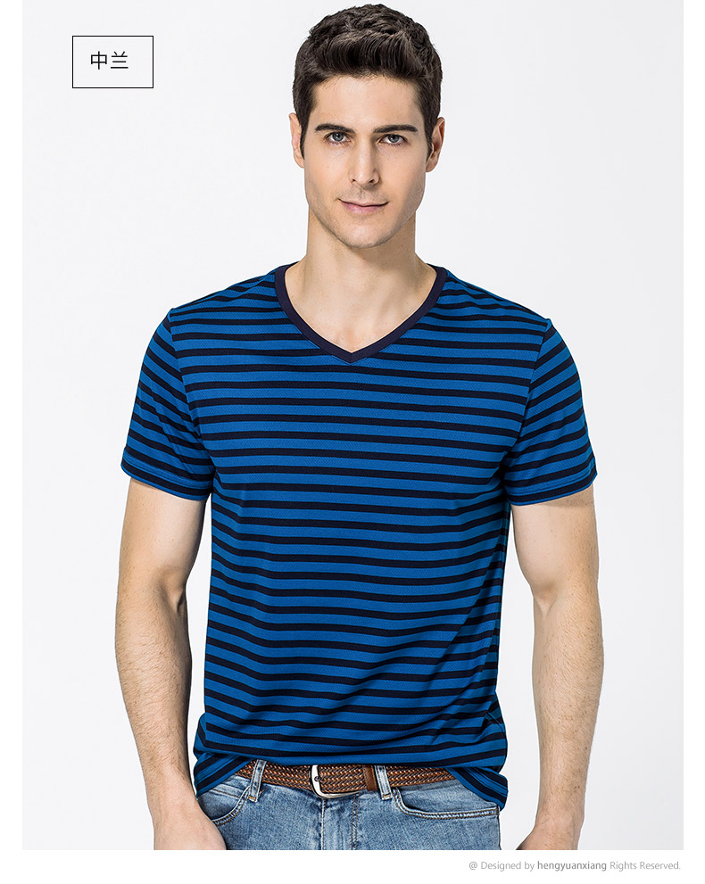 t恤男短袖V领条纹体恤新款夏季中年半袖男休闲爸爸装打底衫(图12)