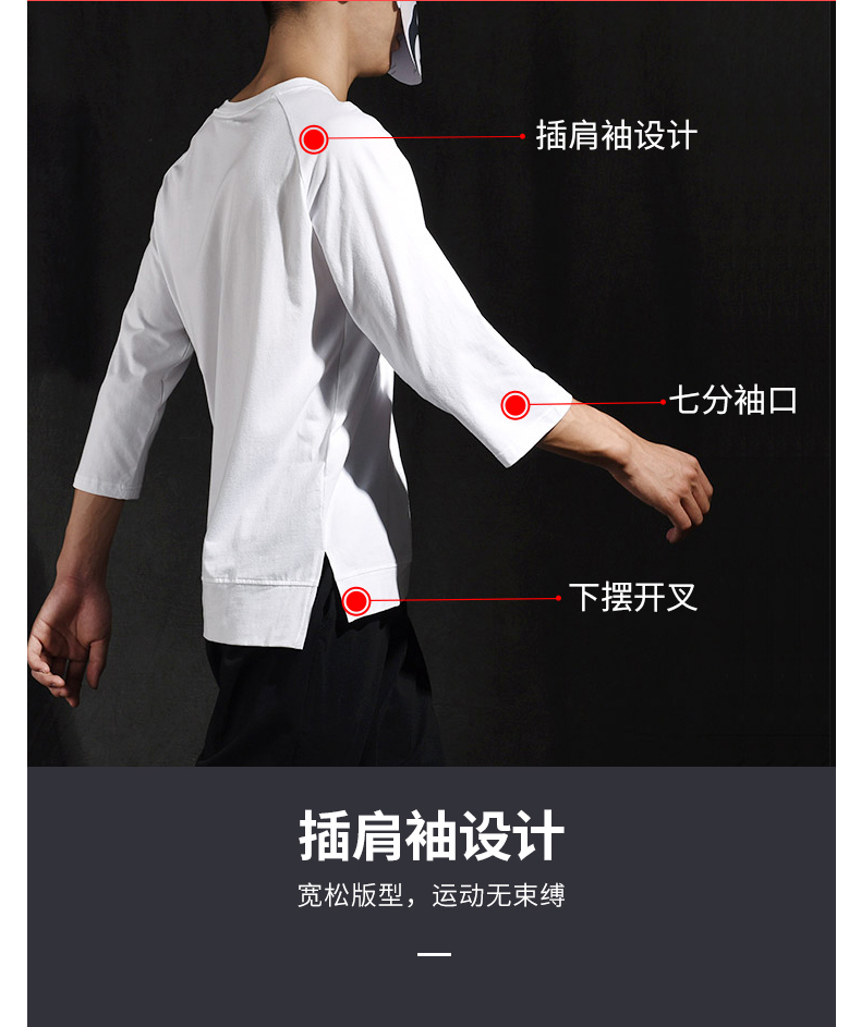 七分袖t恤男夏天韩版潮流短袖上衣宽松纯棉潮牌学生中袖7分袖衣服(图2)