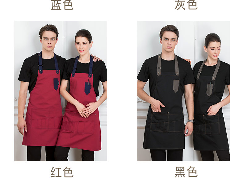 韩版时尚帆布牛仔围裙定制logo印字奶茶店咖啡师烘焙画画工作服女(图3)