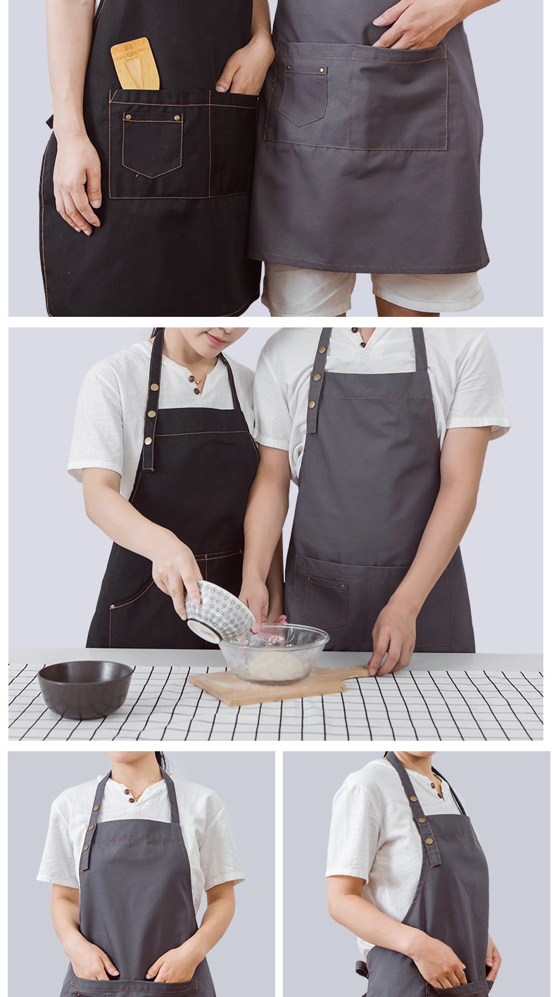 帆布牛仔布料围裙韩版时尚厨房l加厚ogo定制劳保工业工作围裙男女(图23)