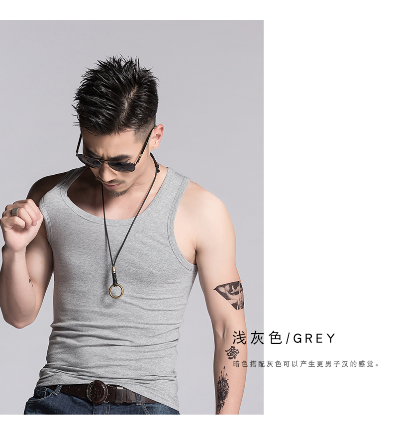 运动背心男潮牌健身坎肩男士修身打底个性潮流夏季纯棉无袖t恤男(图18)