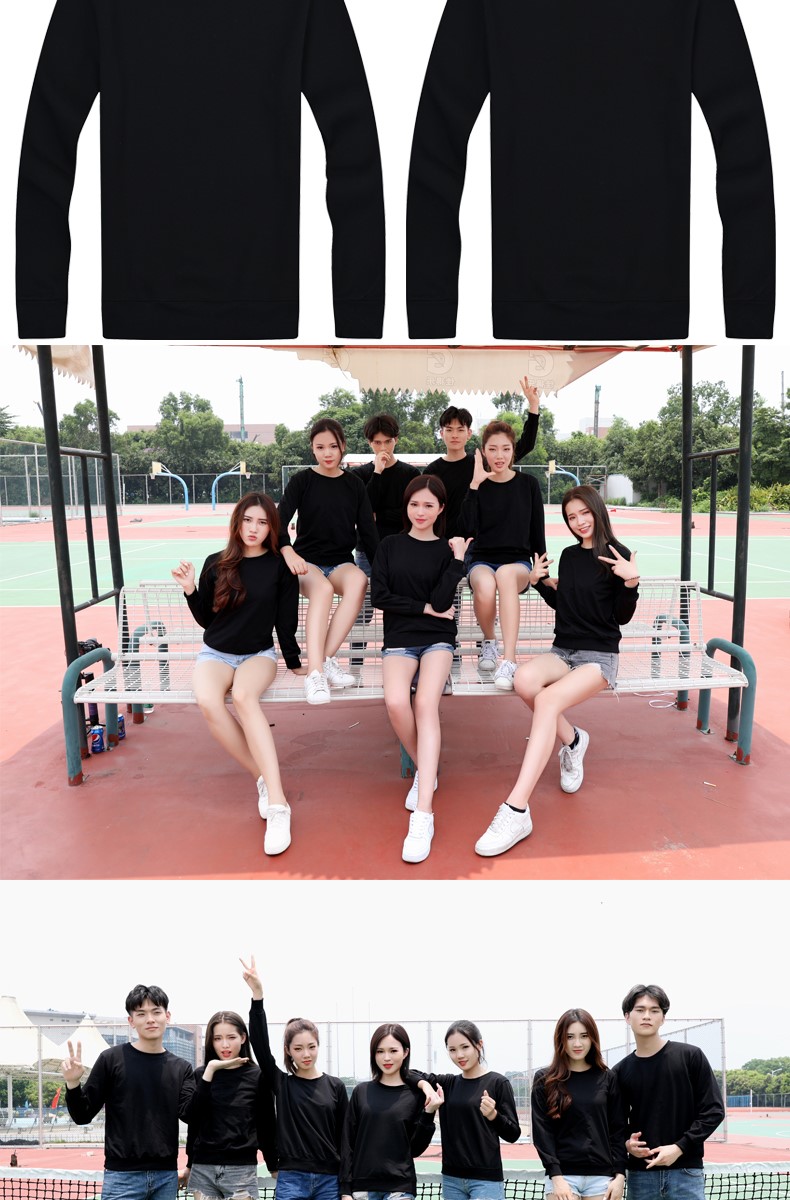 圆领纯色T恤加绒卫衣团体工作服diy快餐厅超市卖场工作服可印logo(图4)