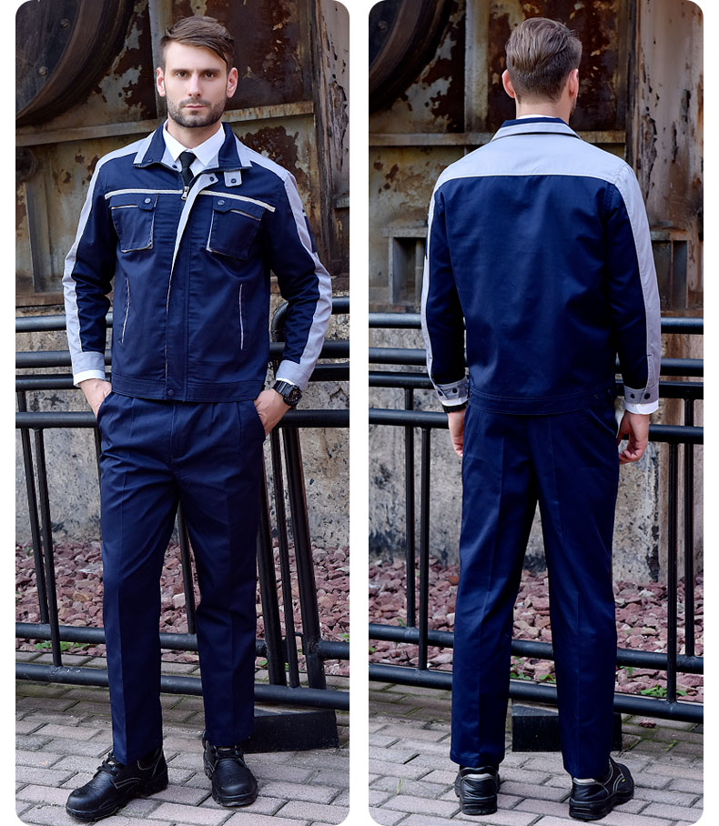 长袖工作服套装男耐磨车间厂服上衣男士反光条劳动劳保服汽修服(图10)