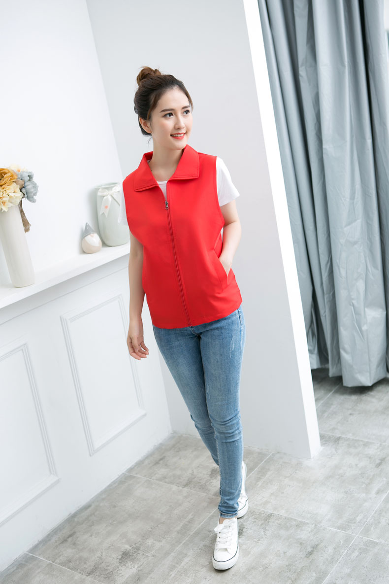 印logo定制志愿者马甲义工工作服公益活动服装v领背心纯棉红马甲(图4)