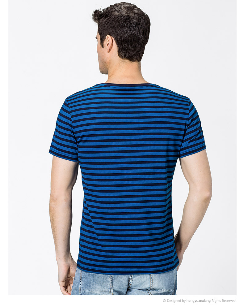 t恤男短袖V领条纹体恤新款夏季中年半袖男休闲爸爸装打底衫(图14)