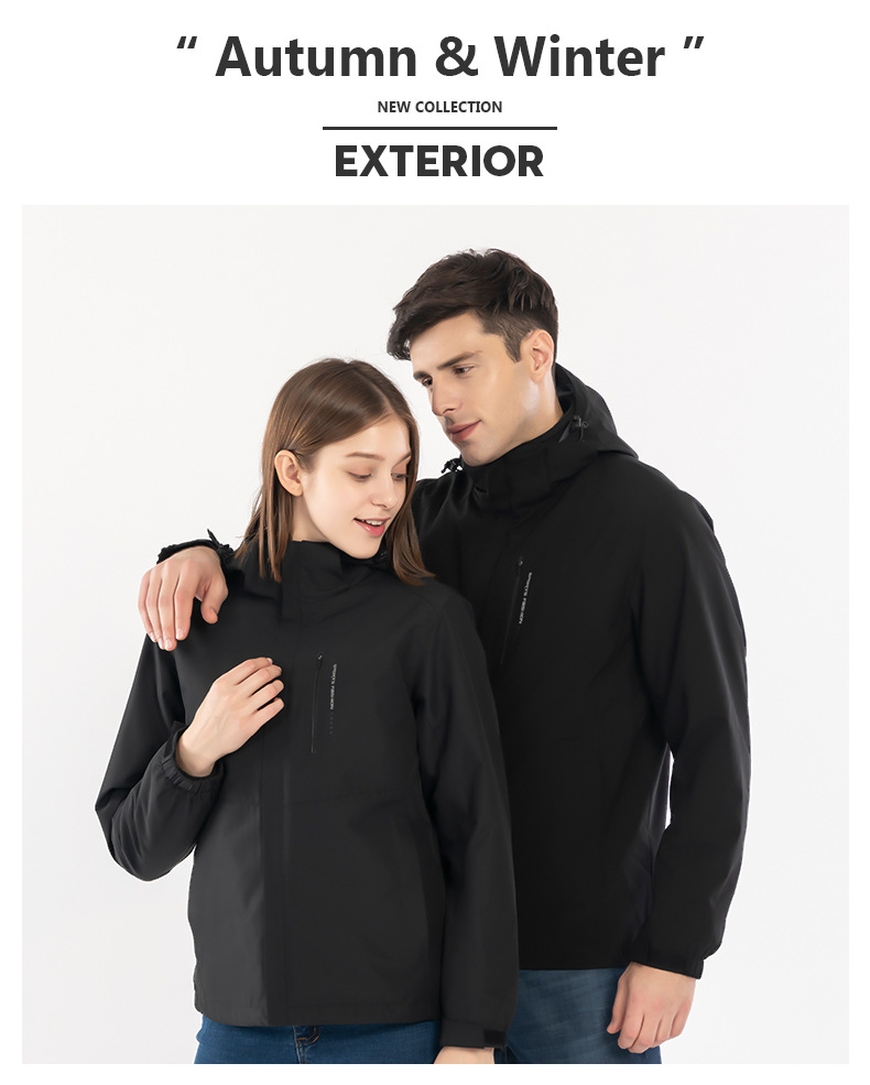 秋冬爆款情侣三合一冲锋衣男防风防水两件套户外服女团购定制印标(图15)