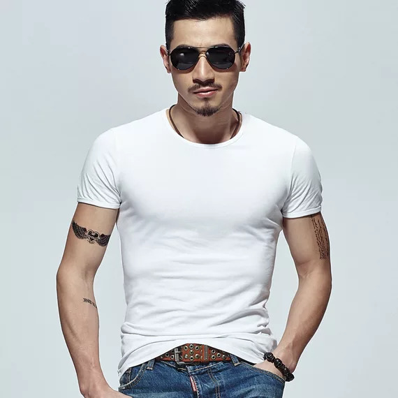 2019夏季男士短袖T恤V领纯色体恤打底衫紧身半袖大码男装纯黑色潮(图20)