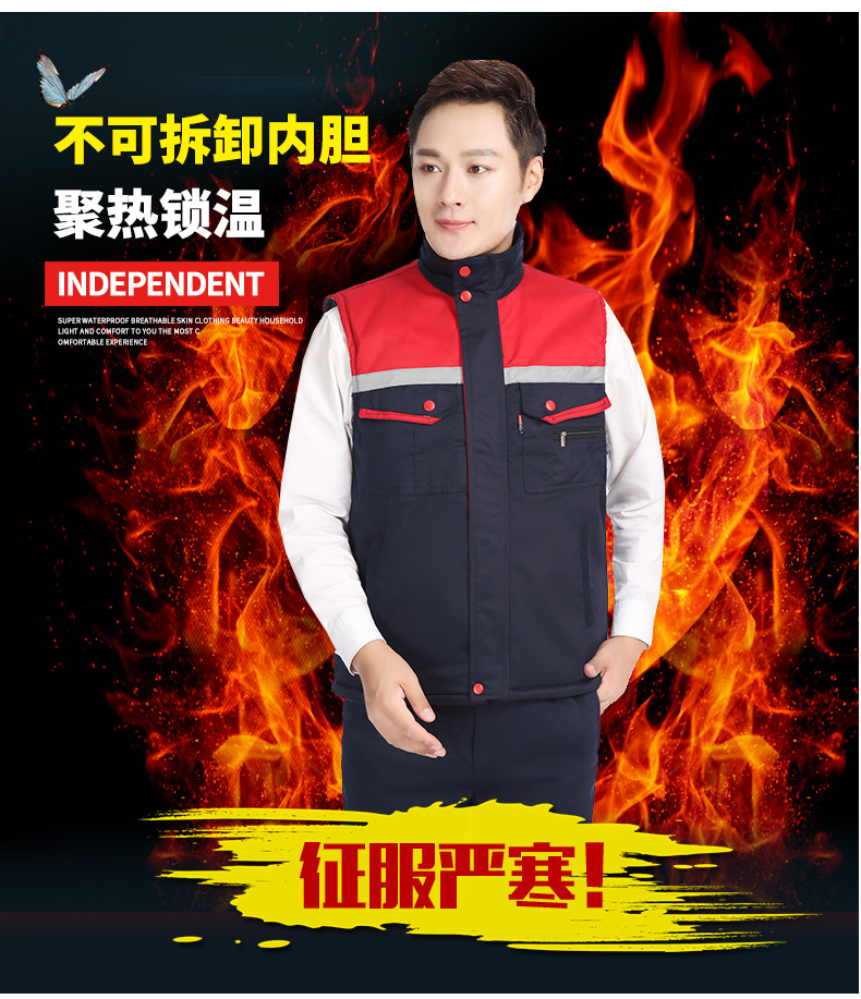 冬季建筑工地工人工厂仓储反光条背心男女环卫工程保暖棉马甲(图4)