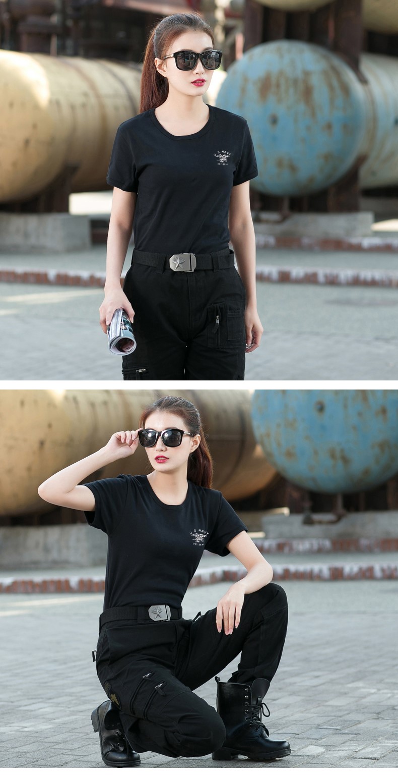 1577438973637494.jpg 夏装情侣装军迷紧身T恤女军绿打底棉质户外服装黑色弹力短袖上衣(图17)