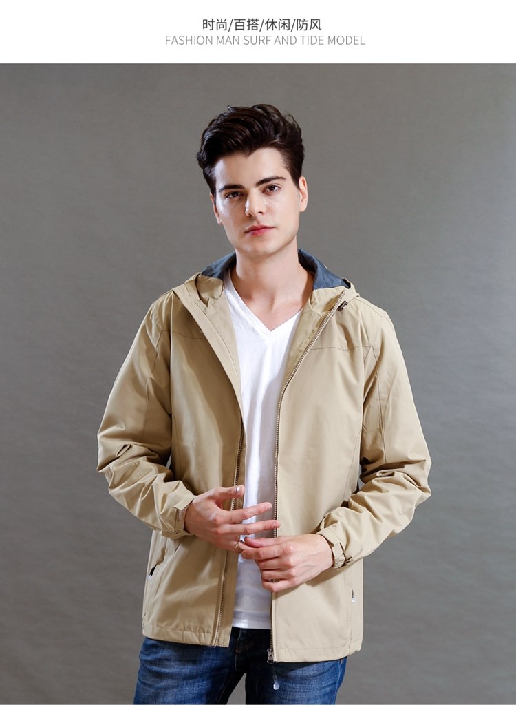 秋装男连帽风衣公司定制logo印字图片冲锋衣外套户外防风雨工作服(图22)
