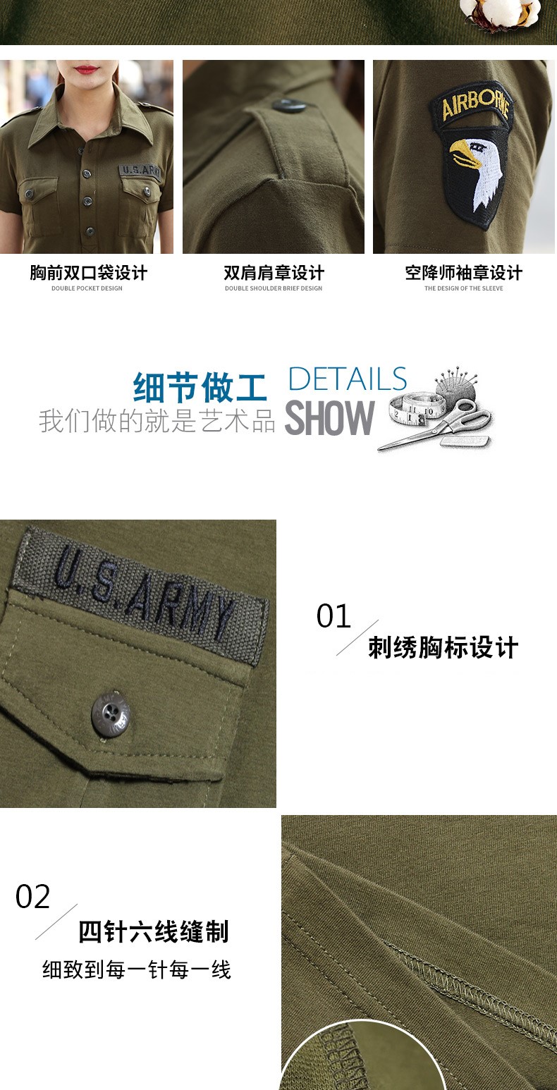 夏季迷彩短袖女显瘦上衣新款修身翻领t恤水兵舞服宽松军迷军装男(图2)