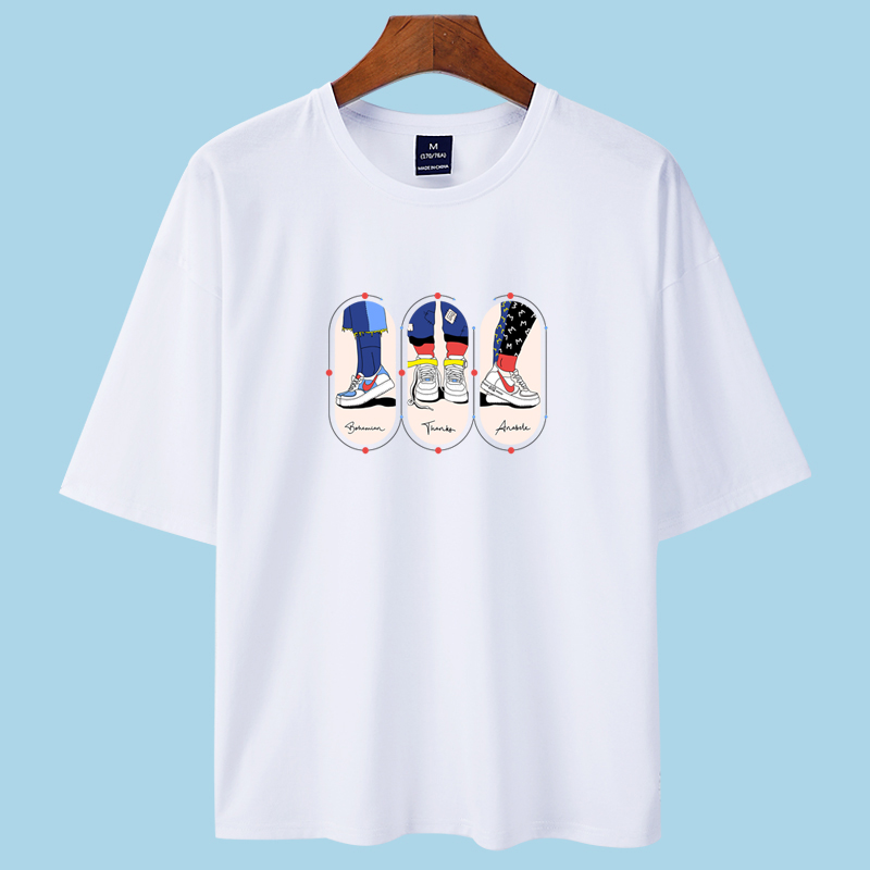 短袖t恤男中袖五分袖5分袖半袖半截袖潮流宽松学生白色纯棉夏装丅(图14)