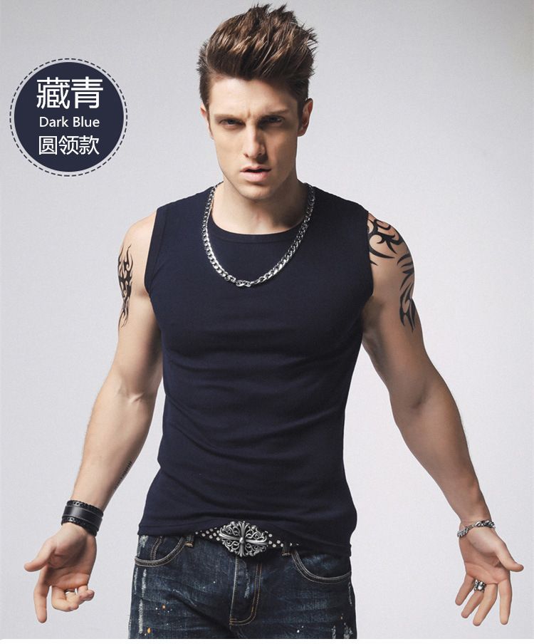 1575180148255639.jpg 男士背心无袖t恤纯棉健身运动紧身打底砍袖宽肩夏季青年修身型(图11)