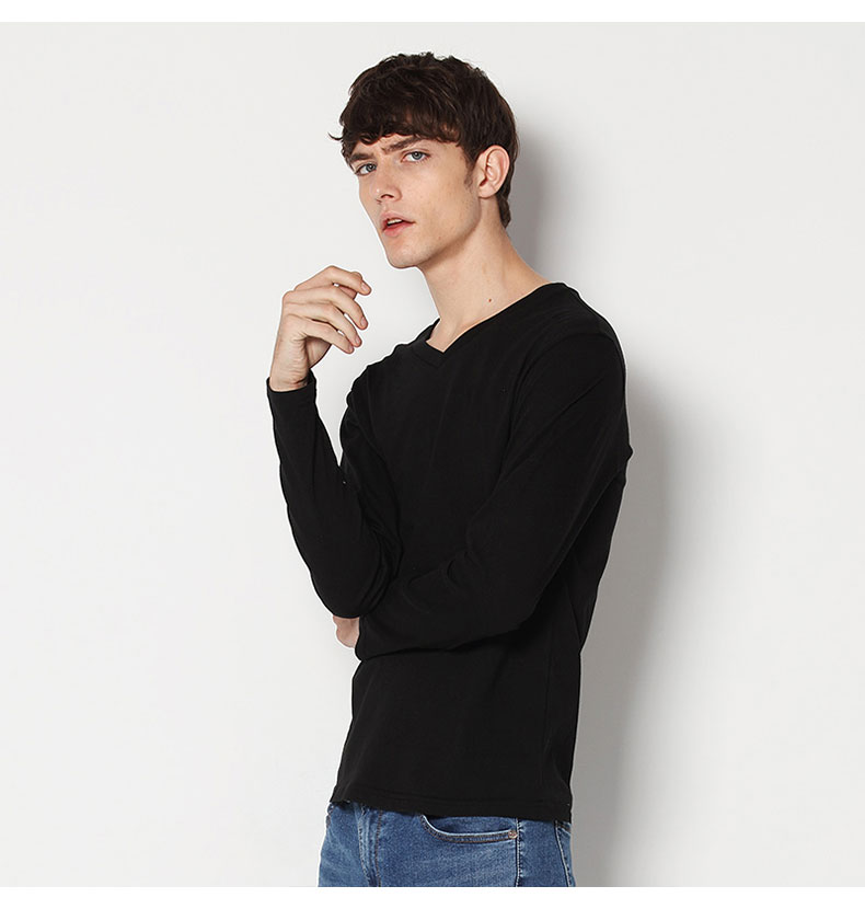 情侣款男士纯色倒三角LOGO长袖T恤(图4)