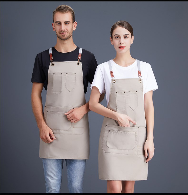 帆布牛仔围裙 韩版工作服厨房女定制logo定做网咖花店咖啡店印字(图11)