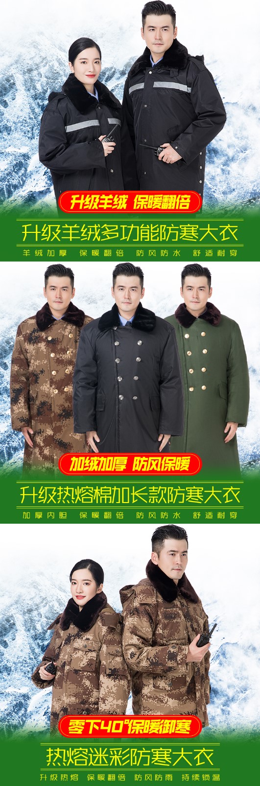 军大衣男冬季加厚中长款荒漠迷彩加绒劳保棉袄冷库防寒棉服大衣女(图1)