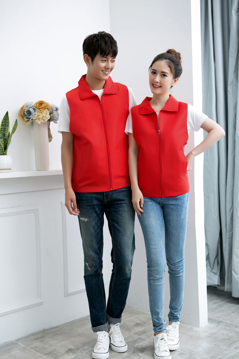 印logo定制志愿者马甲义工工作服公益活动服装v领背心纯棉红马甲(图44)