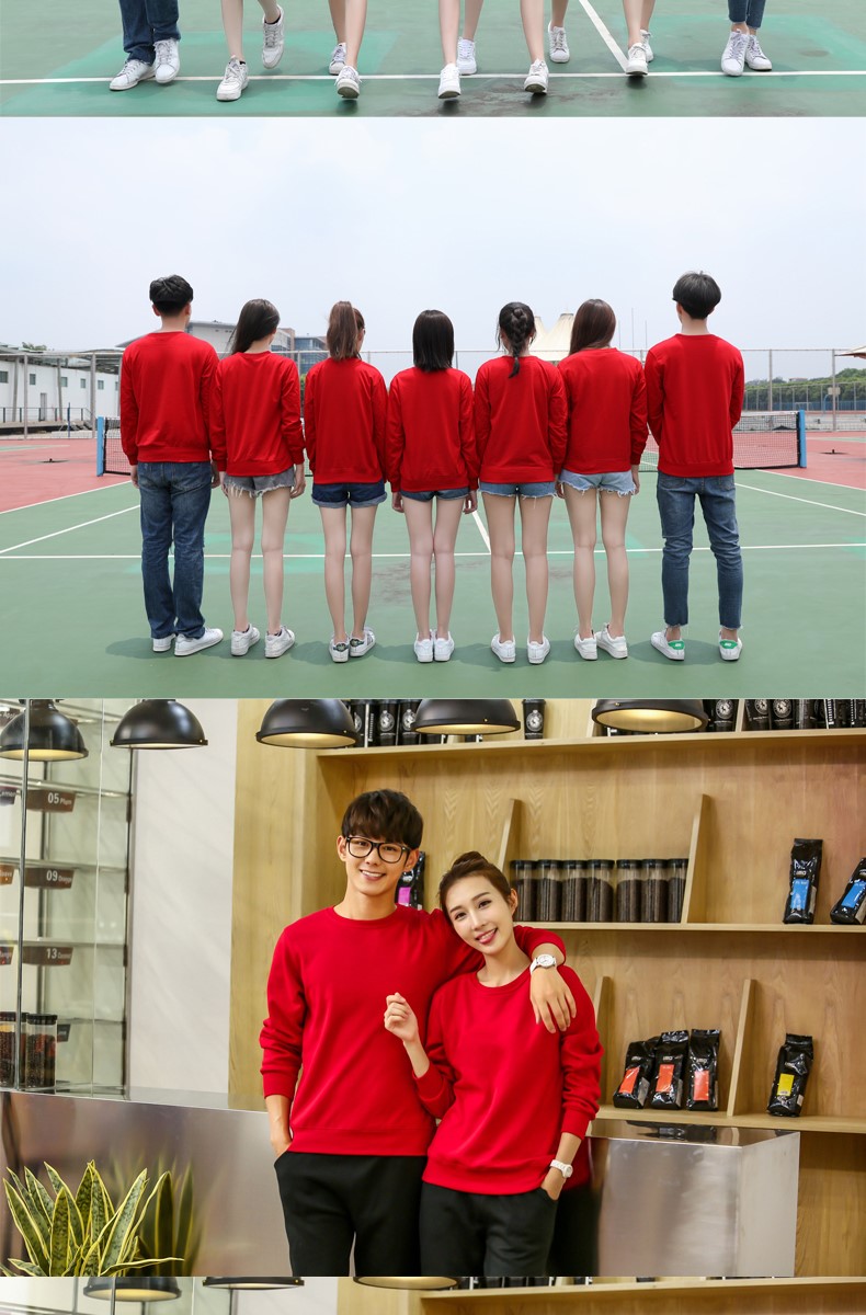 圆领纯色T恤加绒卫衣团体工作服diy快餐厅超市卖场工作服可印logo(图2)