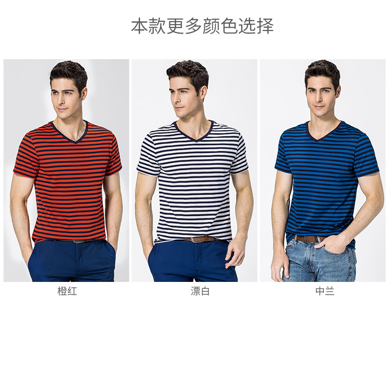 t恤男短袖V领条纹体恤新款夏季中年半袖男休闲爸爸装打底衫(图2)