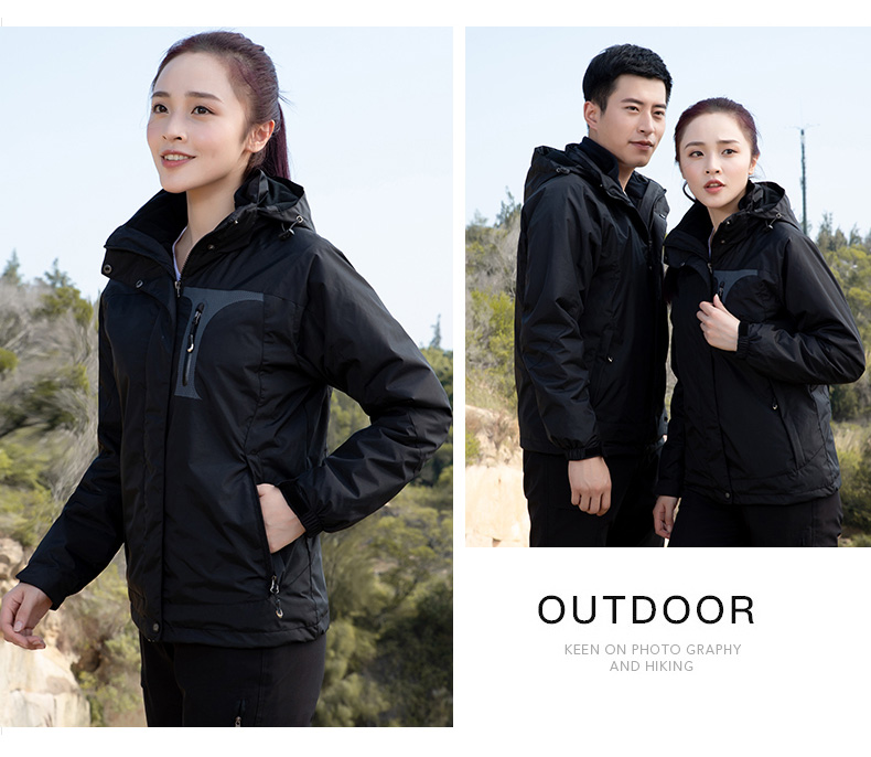 红色冲锋衣工作服定制印字logo三合一可拆卸外套防风防水登山服男(图19)