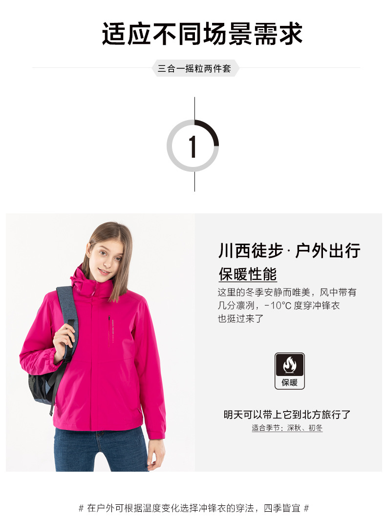 秋冬爆款情侣三合一冲锋衣男防风防水两件套户外服女团购定制印标(图5)