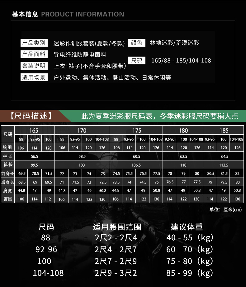 正品配发丛林迷彩服套装夏装军训服男女特种兵林地荒漠迷彩作训服(图2)