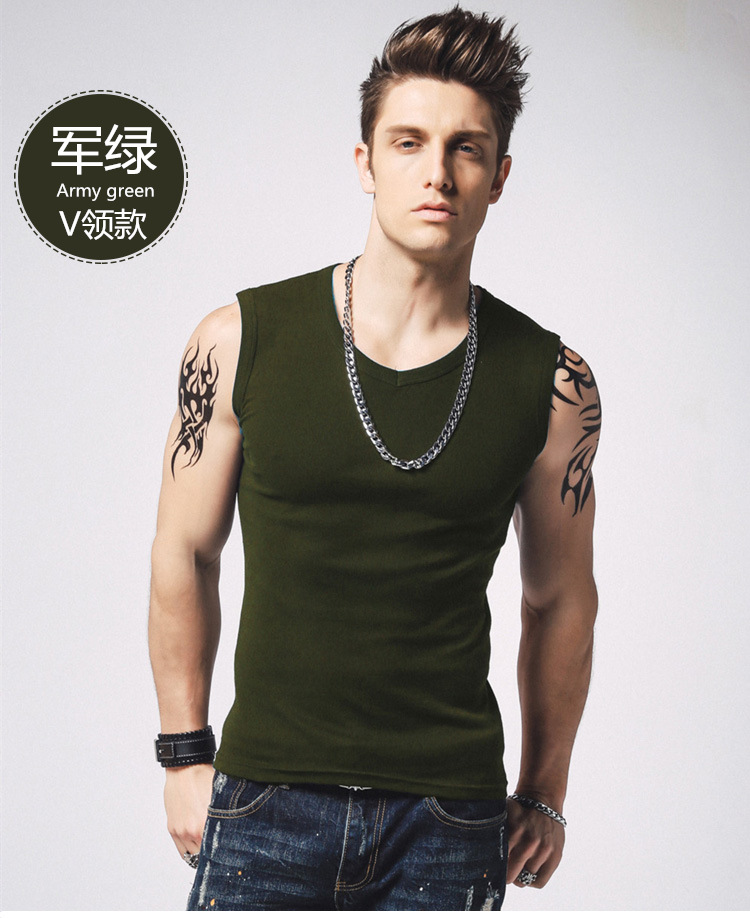 1575180149817547.jpg 男士背心无袖t恤纯棉健身运动紧身打底砍袖宽肩夏季青年修身型(图30)