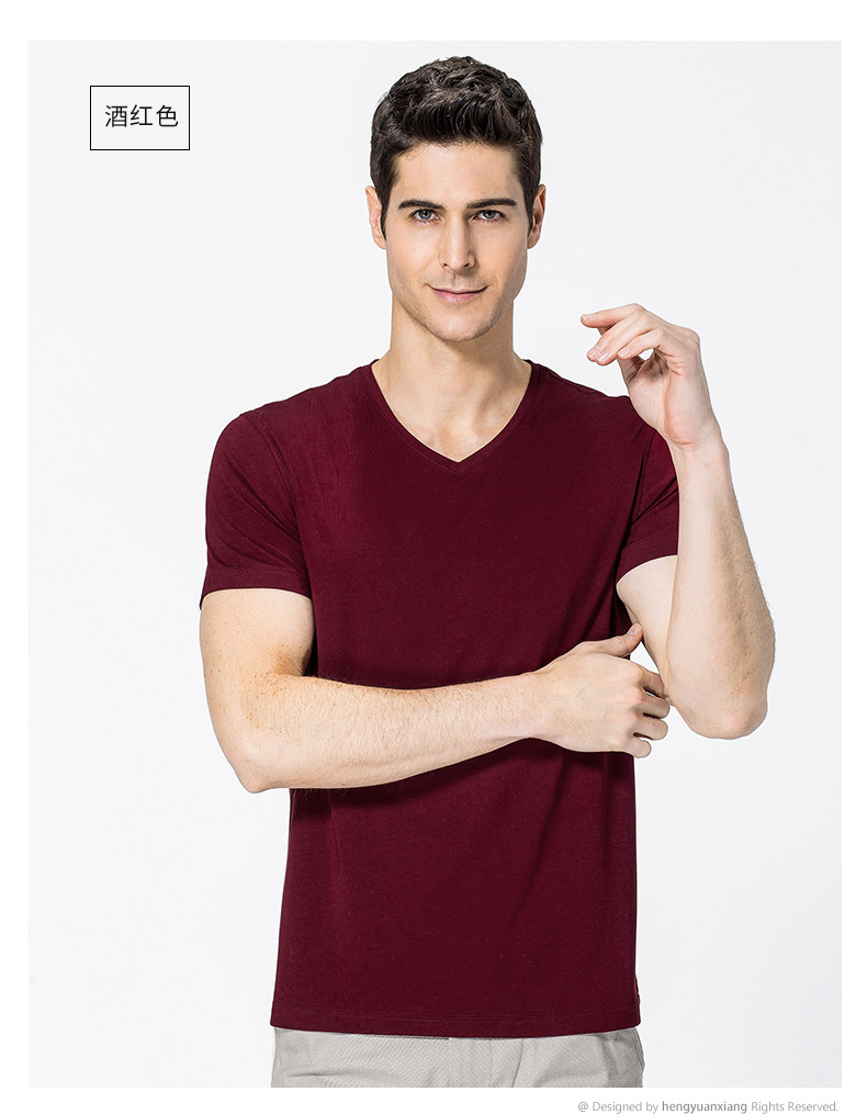 V领短袖t恤男 中青年男士纯色打底衫2019夏季新款半袖体恤(图14)