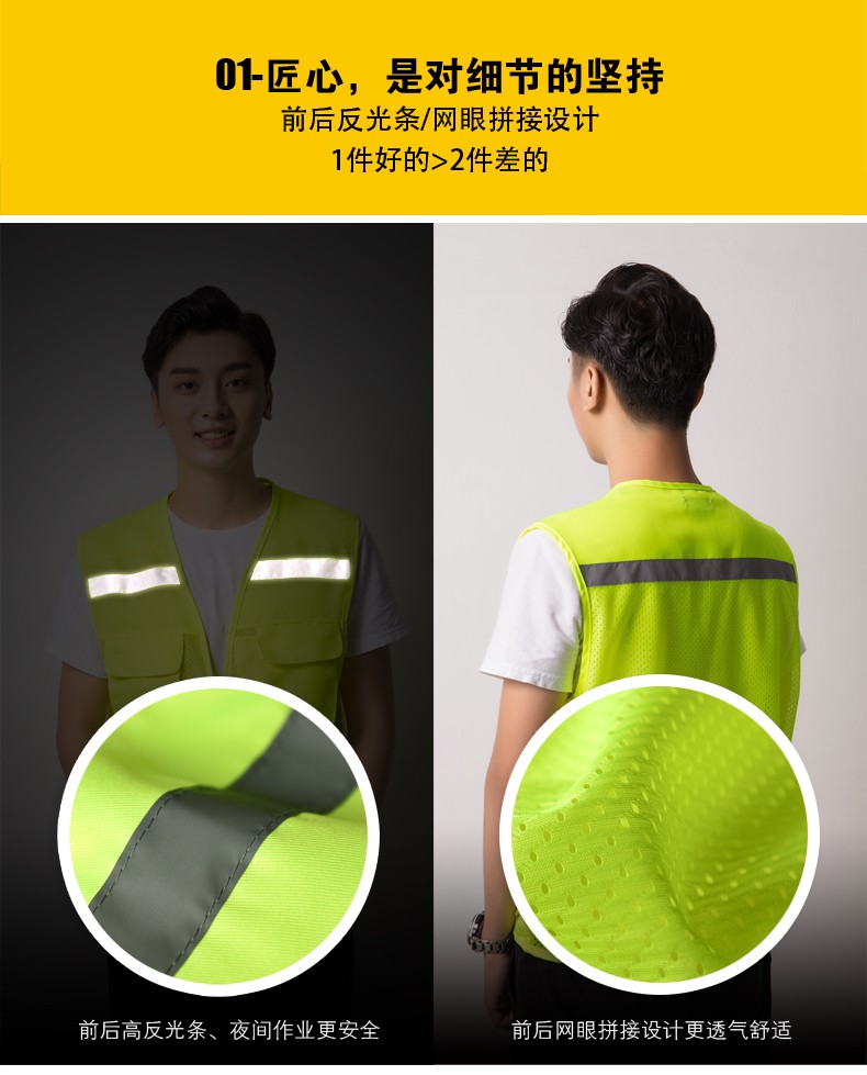 反光马甲安全服骑手施工快递员夏季网眼工作服多口袋背心工装服(图7)