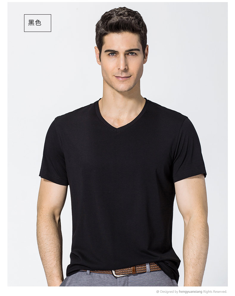 V领短袖t恤男 中青年男士纯色打底衫2019夏季新款半袖体恤(图11)