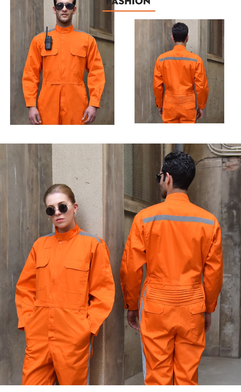 连体工作服 男 纯棉反光条劳保服汽修服机修服长袖工厂车间工装(图12)