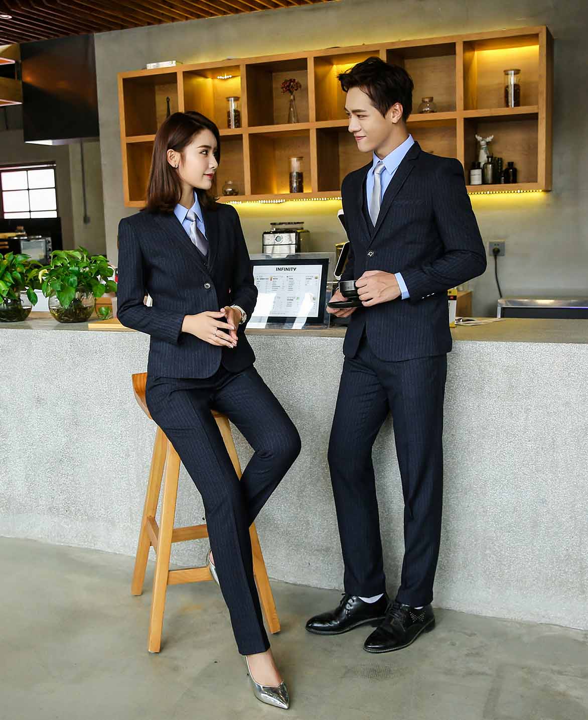 男女西装套装1111#条纹黑底（仿毛料）(图12)