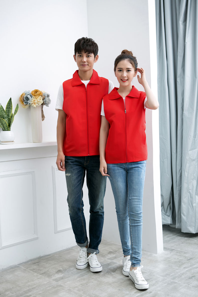 印logo定制志愿者马甲义工工作服公益活动服装v领背心纯棉红马甲(图43)