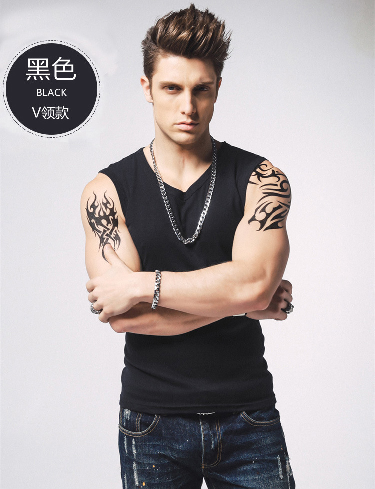 1575180149630552.jpg 男士背心无袖t恤纯棉健身运动紧身打底砍袖宽肩夏季青年修身型(图29)