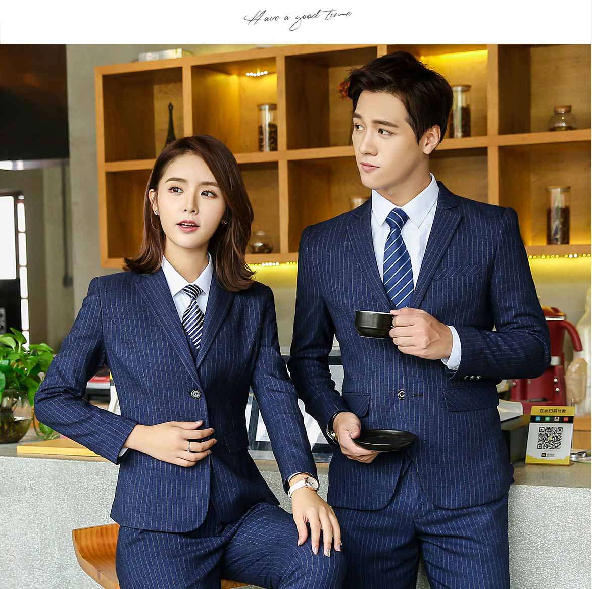 男女西装套装2222#条纹蓝底（仿毛料）(图12)