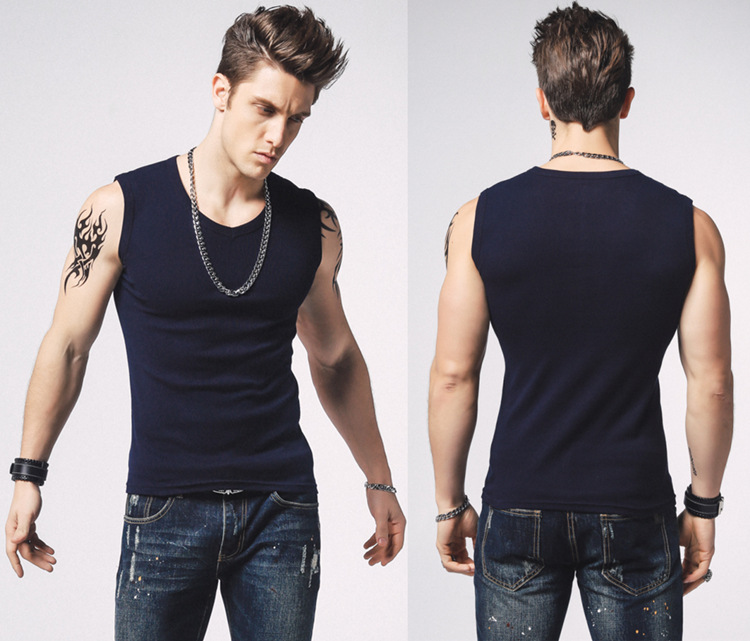 1575180149590091.jpg 男士背心无袖t恤纯棉健身运动紧身打底砍袖宽肩夏季青年修身型(图22)