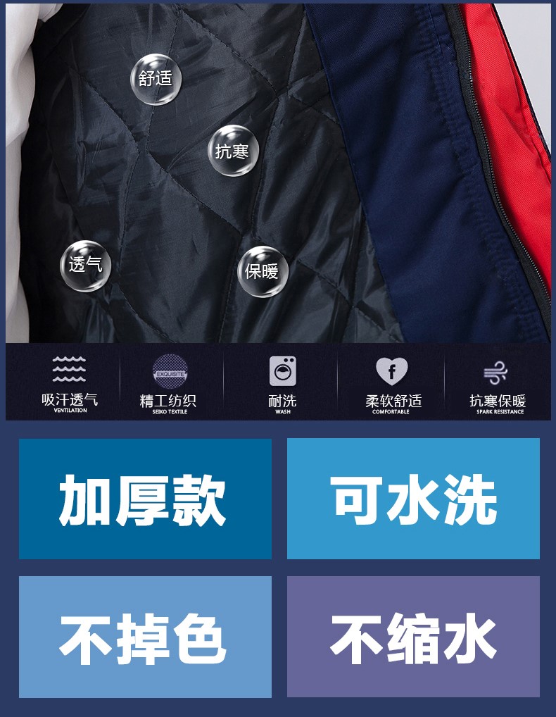 冬季长袖工作服棉衣套装 男式冬装加厚劳保服棉服 工厂车间棉袄(图3)