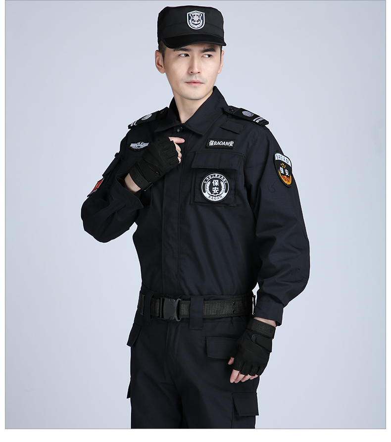 保安工作制服春秋网格黑色作训服套装男夏季耐磨夏装短袖作训服(图12)