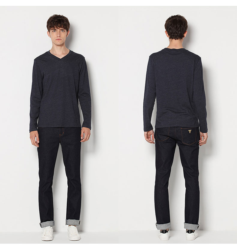 情侣款男士纯色倒三角LOGO长袖T恤(图10)