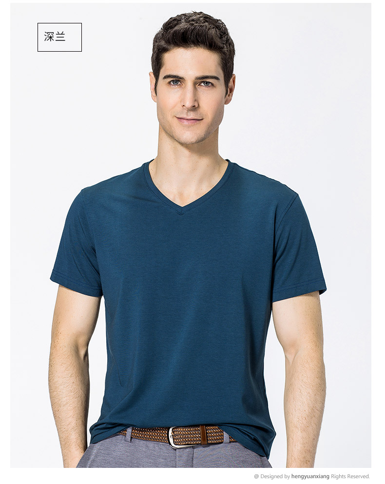 V领短袖t恤男 中青年男士纯色打底衫2019夏季新款半袖体恤(图35)
