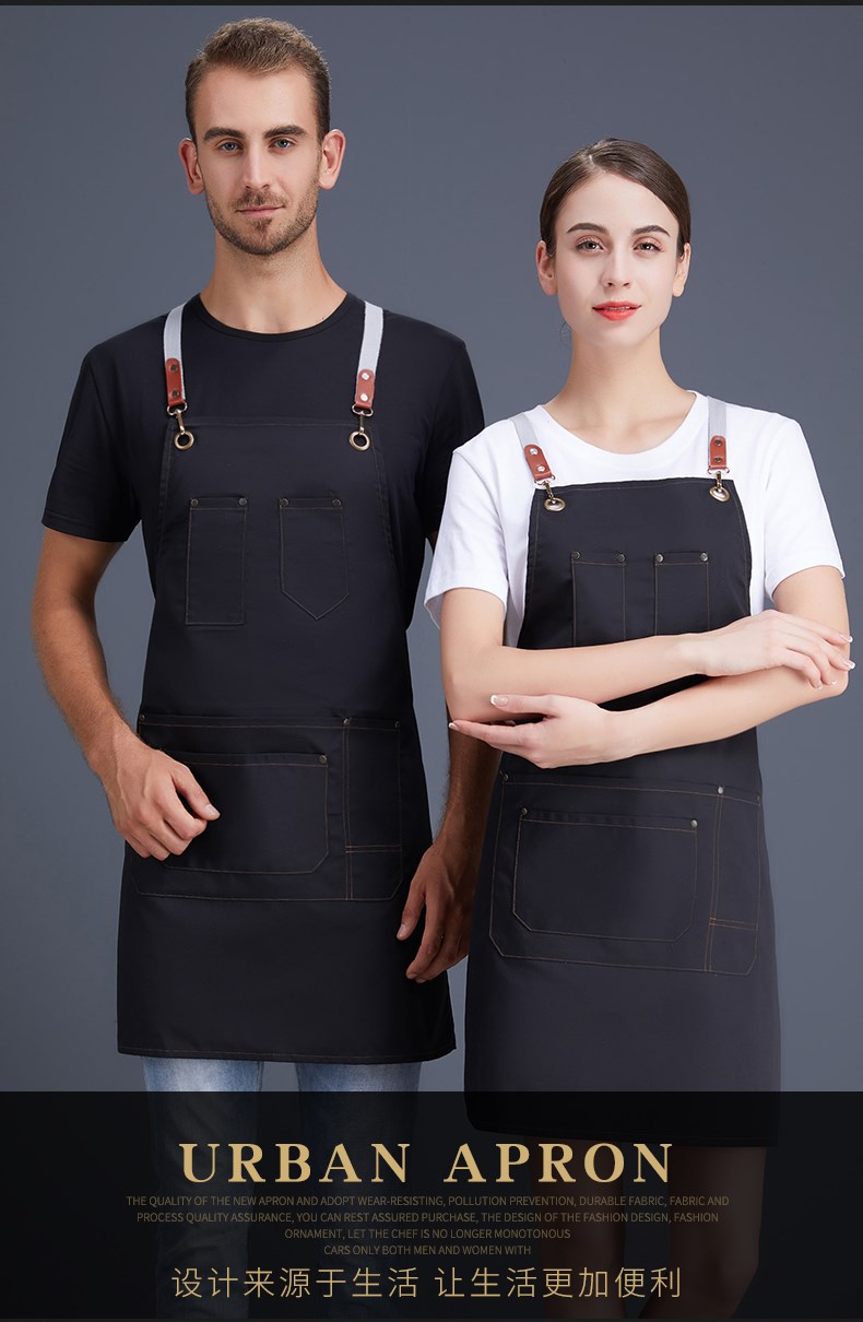帆布牛仔围裙 韩版工作服厨房女定制logo定做网咖花店咖啡店印字(图2)